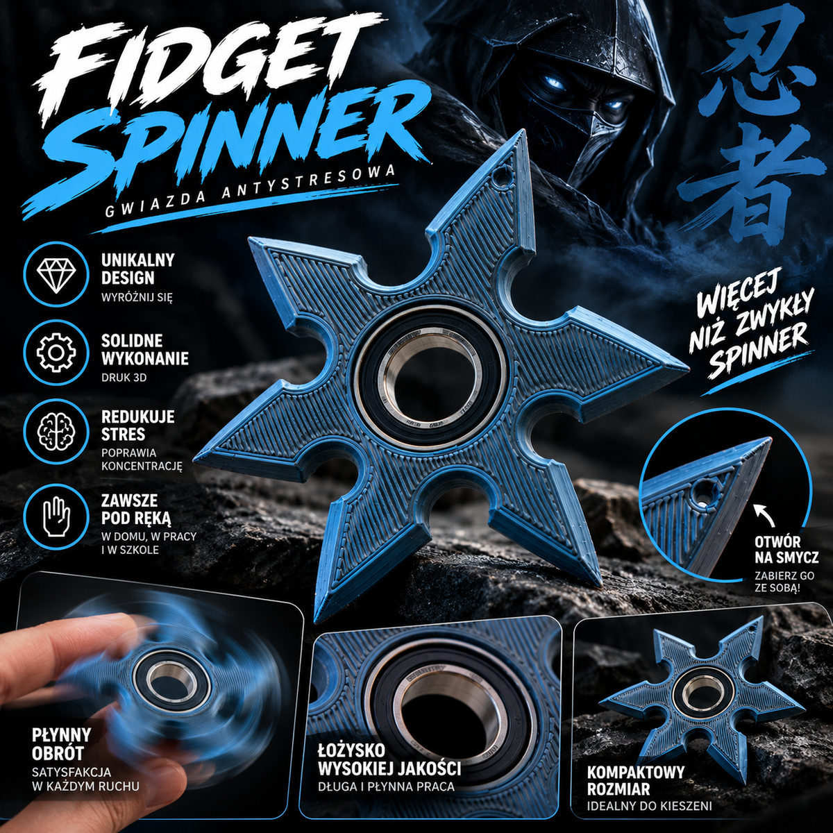 Ninja Shuriken Spinner Brelok do Kluczy - Hit TikTok!