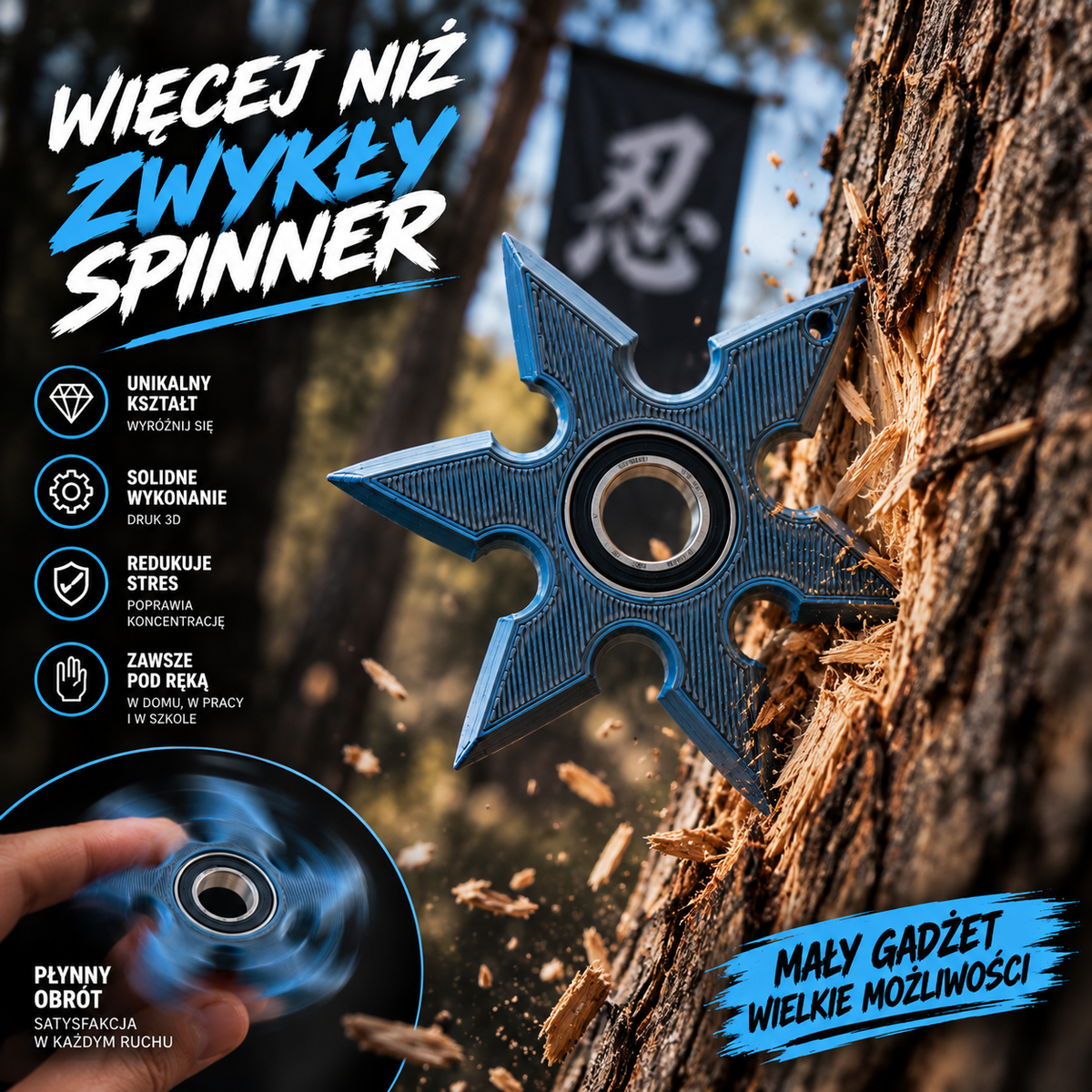 Ninja Shuriken Spinner Brelok do Kluczy - Hit TikTok!