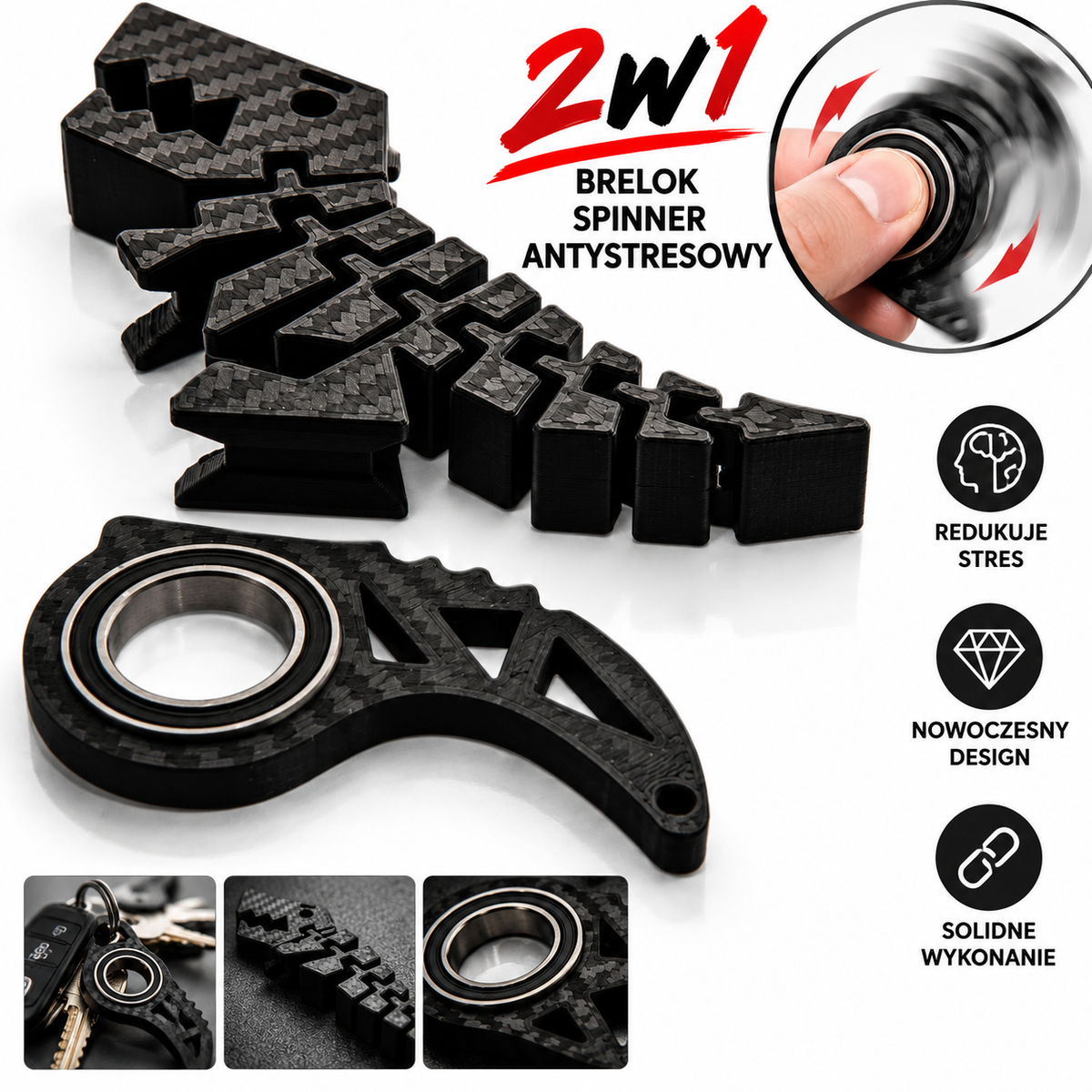 Flexi T-Rex Carbon – zabawka na brelok