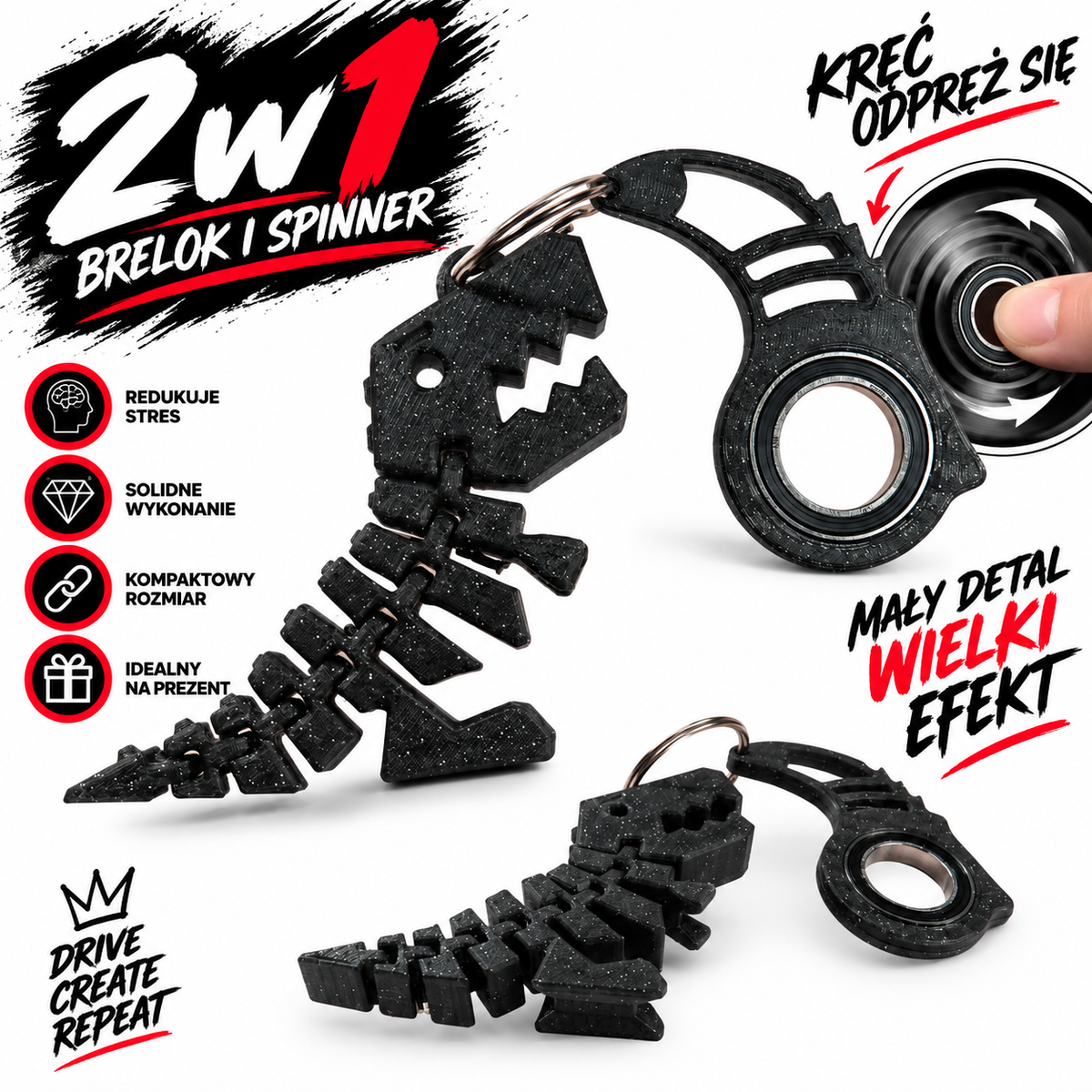Flexi T-Rex Twinkling Black – zabawka na brelok