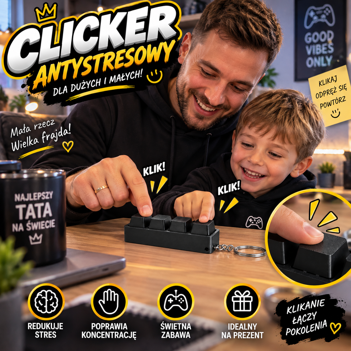 Clicker Antystresowy 4-Klawiszowy brelok fidget