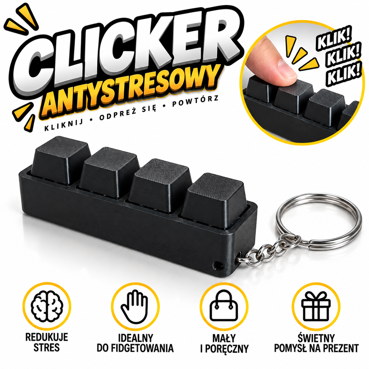 Clicker Antystresowy 4-Klawiszowy brelok fidget